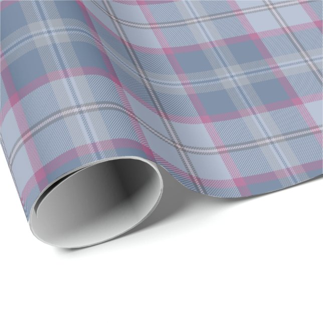 Pastellblau und rosa Tartan-Umhüllungspapier Geschenkpapier (Rolleneckpunkt)