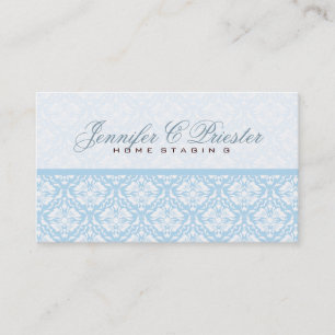 Pastellblau und weiß vintage Blumen-Damaskus Visitenkarte
