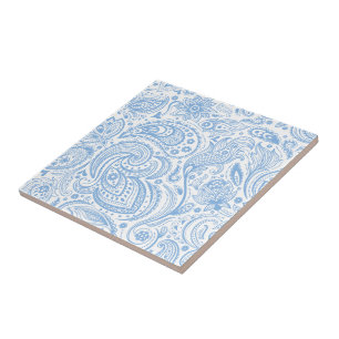 Pastellblau- und Weiß Vintage-Blumen-Paisleymuster Fliese