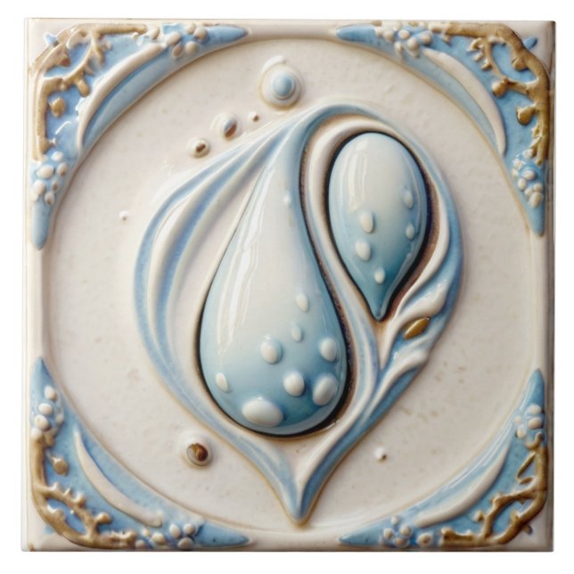 Pastellblau und Weiß Wassertropfen Badewanne Tile Fliese (Vorderseite)