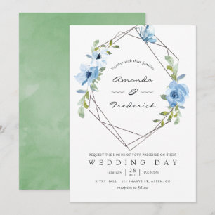 Pastellblau und weiße geometrische Hochzeit Einladung