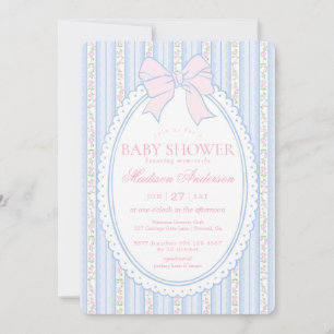 Pastellblau Vintage Fancy Floral Babyparty Einladung