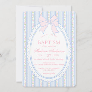 Pastellblau Vintage Fancy Floral Taufe Einladung