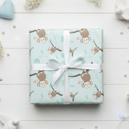 Pastellblaue Affe Valentinstag-Geschenkpapier Geschenkpapier
