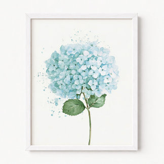 Pastellblaue Aquarell-Hortensienblüte Poster