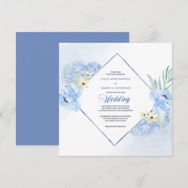Pastellblaue Aquarellbilder zum Hochzeitsempfang Einladung (Vorne/Hinten)
