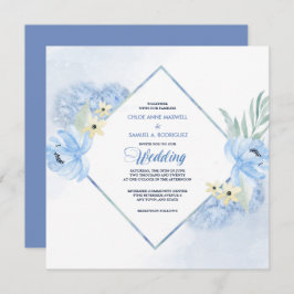 Pastellblaue Aquarellbilder zum Hochzeitsempfang Einladung