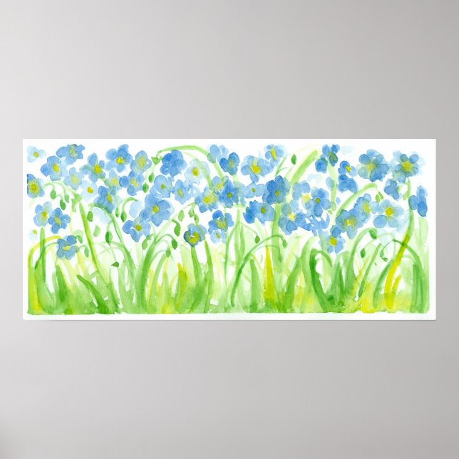 Pastellblaue Aquarellfarben-Blume Poster (Vorne)