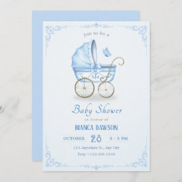 Pastellblaue Babybettrollendusche Einladung