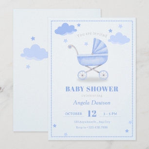 Pastellblaue Babybettrollendusche Einladung