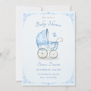 Pastellblaue Babybettrollendusche Einladung