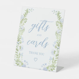 Pastellblaue Blumen-Hochzeitsgeschenke- und Karten Sockelschild