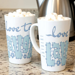 Pastellblaue blumige Chunky-Text-Slogan mit Namen Milchtasse