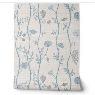 Pastellblaue Cottagecore-Blumen-Wildblumen-Ranke Tapete