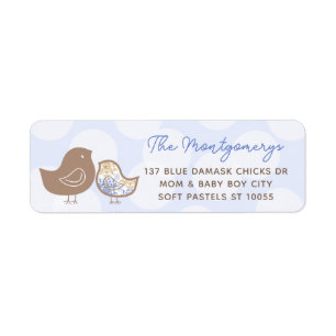 Pastellblaue Damast-Küken-Junge-Baby-Shower-Adress