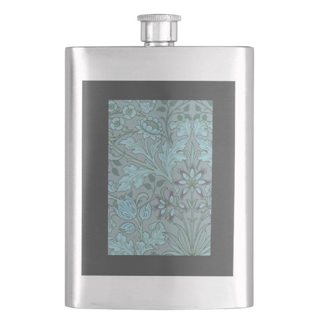 Pastellblaue Dekorative Blumen  Flachmann (Vorderseite)