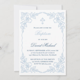 pastellblaue elegante Rahmen Taufe Einladung