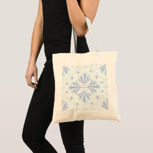 Pastellblaue geometrische Blumenseiten-Wiederholun Tragetasche