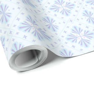 Pastellblaue geometrische Blumenwiederholung Geschenkpapier