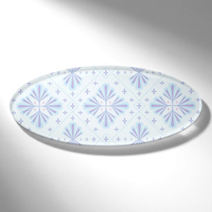 Pastellblaue geometrische Blumenwiederholung Namenschild