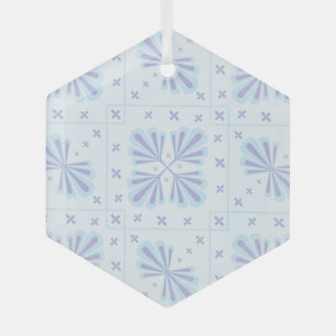 Pastellblaue geometrische Blumenwiederholung  Ornament Aus Glas