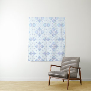 Pastellblaue geometrische Blumenwiederholung  Wandteppich