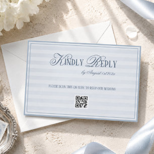 Pastellblaue gestreifte Hochzeits-QR-Code RSVP Karte