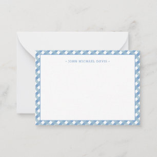 Pastellblaue Gingham-Kinder Mitteilungskarte