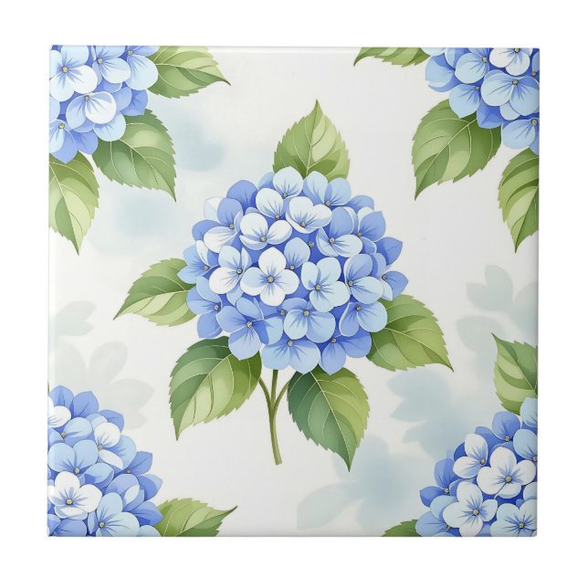 Pastellblaue Hortensien-Blumenstrauß-Muster Fliese (Vorderseite)