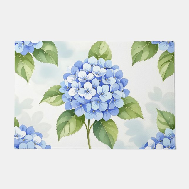 Pastellblaue Hortensien-Blumenstrauß-Muster Fußmatte (Vorderseite)