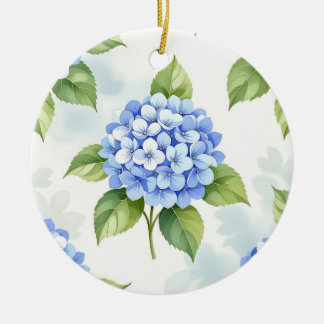 Pastellblaue Hortensien-Blumenstrauß-Muster Keramik Ornament