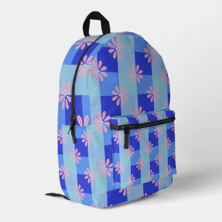 Pastellblaue Karo-Blumenmuster Bedruckter Rucksack
