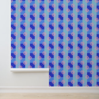 Pastellblaue Karo-Blumenmuster Tapete