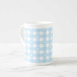 Pastellblaue Karos Prozellantasse