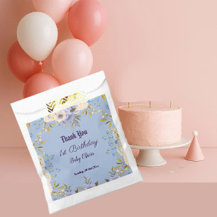 Pastellblaue kleine Blütenknospe Floral 1. Geburts Geschenktütchen