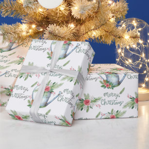 Pastellblaue Pinsel Schrift Frohe Weihnachten Flor Geschenkpapier