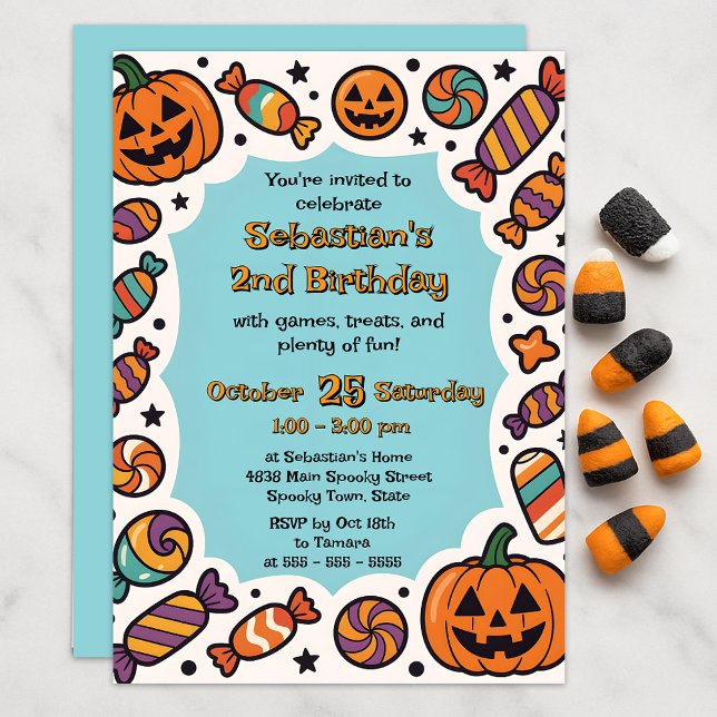 Pastellblaue Retro-Kürbis-Kinder-Halloween-Party Einladung (Von Creator hochgeladen)