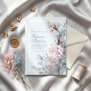 Pastellblaue Romantische Sakura Botanische Umrandu Einladung