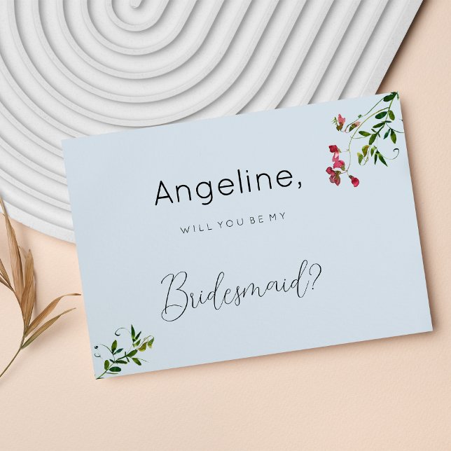 Pastellblaue rosa rote grüne Blumen Brautjungfrau Einladung (Pastel blue pink red green flowers Bridesmaid )