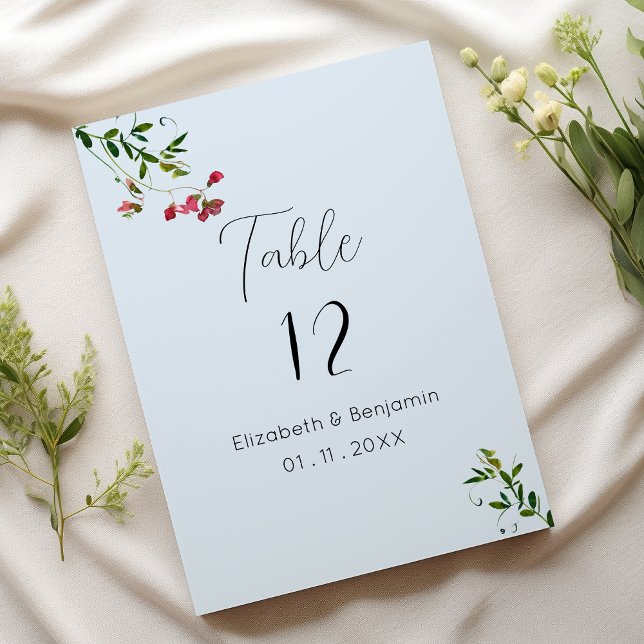 Pastellblaue rosa rote grüne Blumen Tischnummern (Pastel blue pink red green flowers Table Numbers)