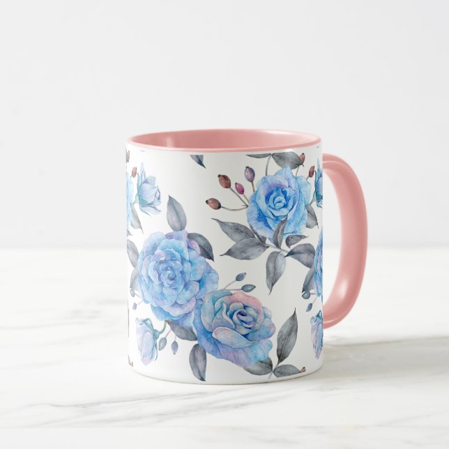 Pastellblaue Rose Tasse (VorderseiteRechts)