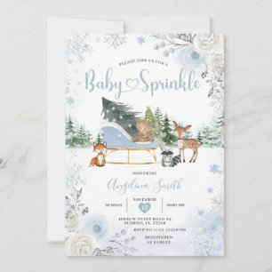 Pastellblaue Schlitten-Wintertiere-Baby-Sprinkle Einladung