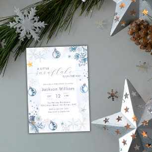Pastellblaue Schneeblumen-Winter-Baby-Party Einladung
