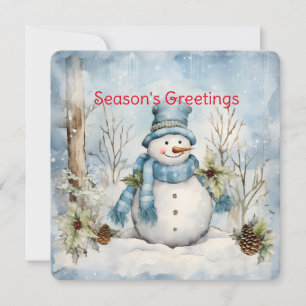 Pastellblaue Schneemann-Zapfen-Stechpalme-Wintersz Feiertagskarte