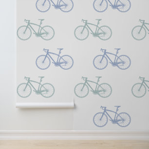 Pastellblaue Türkis-Weiß Elegante Vintage-Fahrrad Tapete