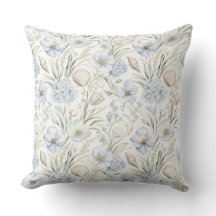PASTELLBLAUE UND BEIGE MEERESSCHNECKEN UND BLUMEN