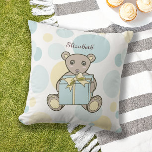 Pastellblaue und gelbe Teddybär-Kinder-Outdoor Kissen Für Draußen