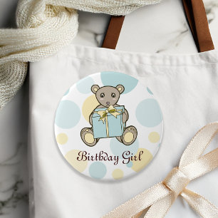 Pastellblaue und gelbe Teddybär-Kindergeburtstagsf Button