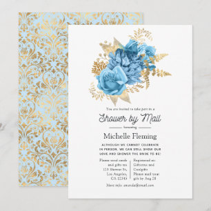 Pastellblaue und goldene Blumen-Shower per Post Einladung
