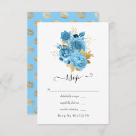Pastellblaue und goldene Blumenhochzeit RSVP Karte